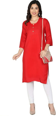 Good Straders Women Solid A-line Kurta(Red)