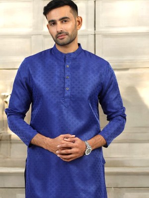 Tattva Men Printed Straight Kurta(Blue)