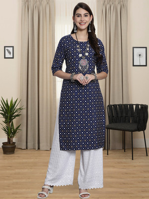 1 Stop Fashion Women Printed Straight Kurta(Blue)