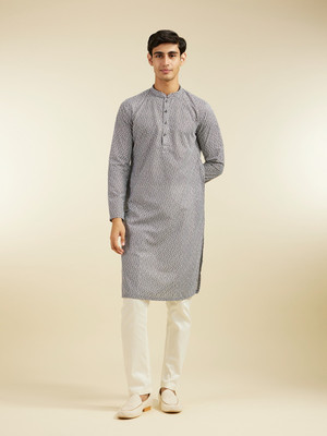 DIWAS by Manyavar Men Printed Straight Kurta(Grey)