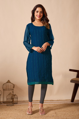 VALARIS Women Printed A-line Kurta(Blue)