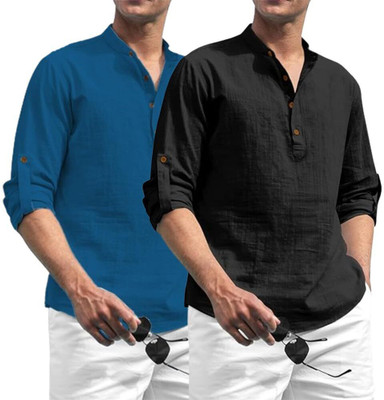 EDIN ENTERPRISES Men Solid Straight Kurta(Beige)