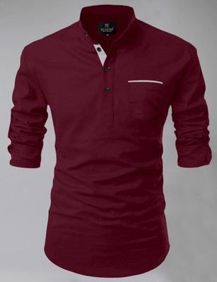 Nnc Men Solid Straight Kurta(Maroon)