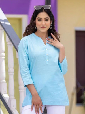 HouseOfCommon Women Self Design Straight Kurta(Blue)