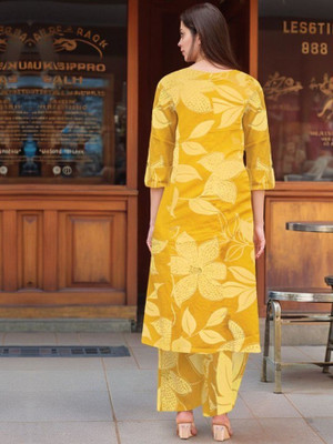 HOLY STAR WORLD Women Floral Print A-line Kurta(Yellow)