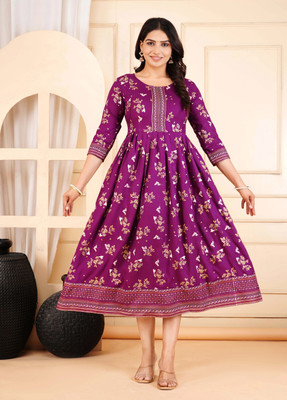 Tropwear Women Printed Anarkali Kurta(Purple)