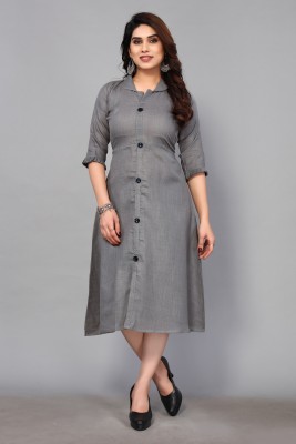 FASHION PALANET Women Self Design A-line Kurta(Grey)