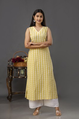 Nayo Women Printed Straight Kurta(Yellow)