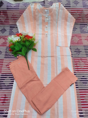 N S Super Women Self Design A-line Kurta(Orange)