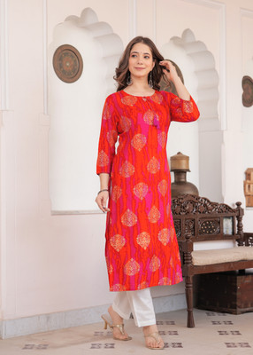 Deepyog Women Printed Straight Kurta(Multicolor)