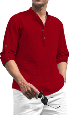 FireFish Men Solid A-line Kurta(Maroon)
