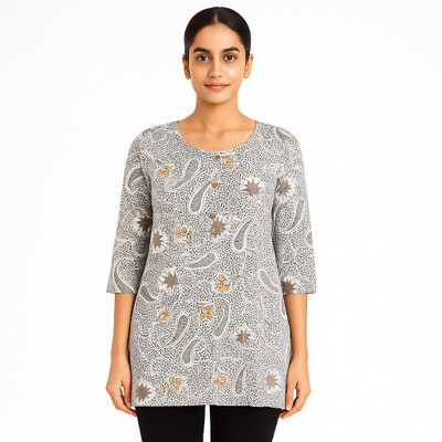 Crezystyl Women Printed Straight Kurta(Grey)