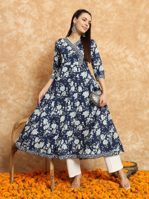 Sa Rasa Women Printed Anarkali Kurta(Blue)