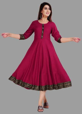 GULJAR FASHION Women Striped A-line Kurta(Maroon)