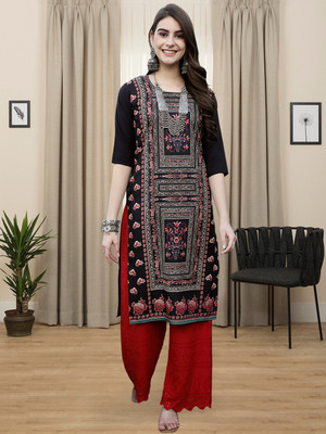 1 Stop Fashion Women Printed A-line Kurta(Black)