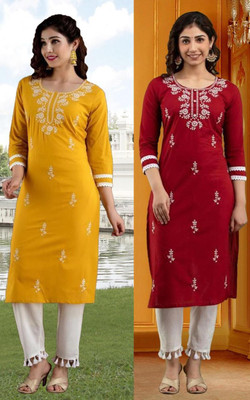 SISTO Women Embroidered Straight Kurta(Multicolor)