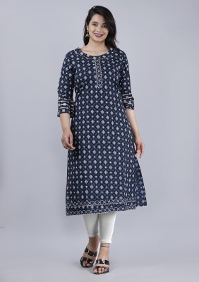 Loomista Women Geometric Print Straight Kurta(Blue)