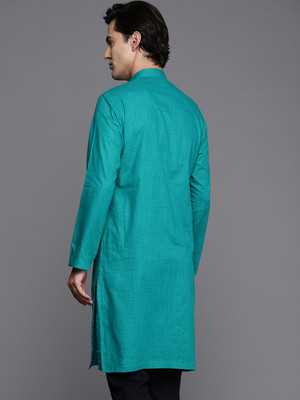MANYAVAR Men Solid Straight Kurta(Green)