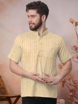 KhaadiZN Men Striped A-line Kurta(Brown)