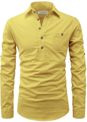 Amrit topwear Men Solid Pathani Kurta(Yellow)