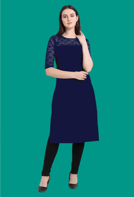 Maheshvi Women Solid Straight Kurta(Dark Blue)