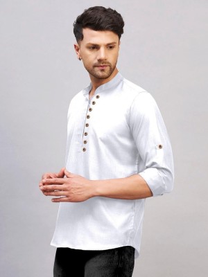 AITAVIKOVERSEAS Men Solid Straight Kurta(White)