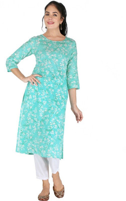 HouseOfCommon Women Self Design Straight Kurta(Light Blue)