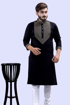 Gyyiuhioo Hub Men Solid Straight Kurta(Black)