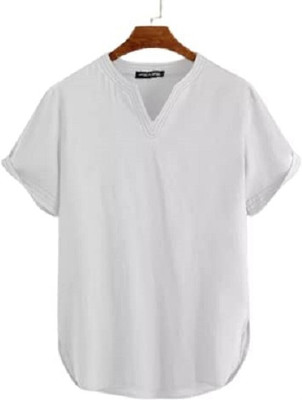 Super Westron Men Self Design Straight Kurta(White)