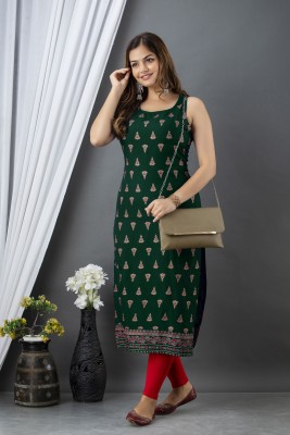 TRENDING KURTIES Women Printed Straight Kurta(Green)