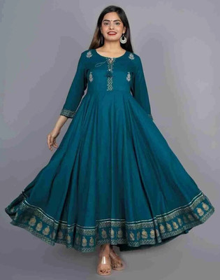 shri balaji fashions Women Printed Anarkali Kurta(Blue)