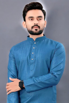 Aamond Men Striped A-line Kurta(Blue)