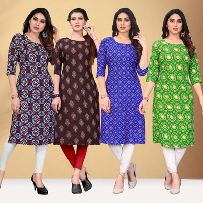 Hiral Women Printed Straight Kurta(Blue)