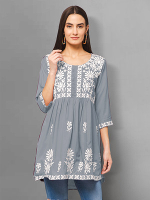 Winza Designer Women Embroidered Cape Top Kurta(Grey)