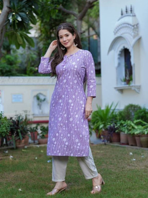 Anmi Printed Women Straight Kurta(Purple)