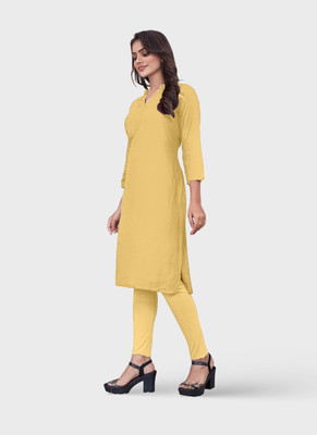 jimory Women Solid A-line Kurta(Yellow)