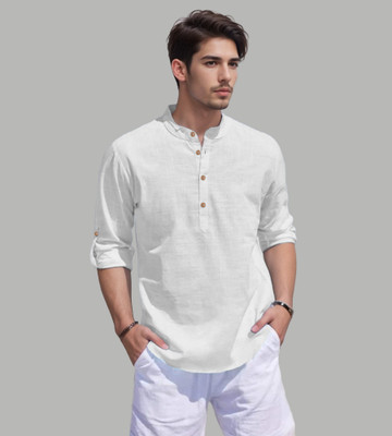 Apektra Men Solid Straight Kurta(White)