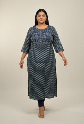 akritik Women Printed Straight Kurta(Blue)