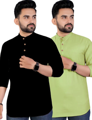 CROWNTAIL Men Solid Straight Kurta(Green)