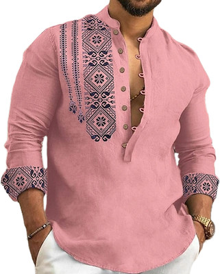 DIMMY Men Printed A-line Kurta(Pink)