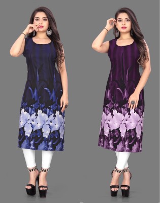 maruti fab Women Printed Straight Kurta(Blue, Purple)