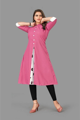 Ladylaz Women Self Design Straight Kurta(Pink)