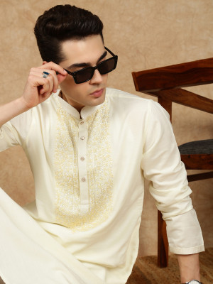 Sanwara Men Embroidered Ethnic Dress Kurta(White)