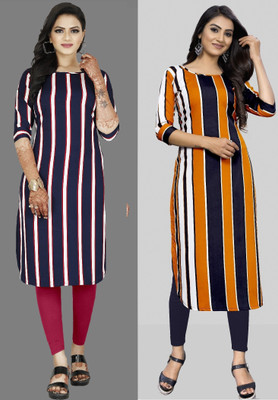 tanvi creation Women Striped Straight Kurta(Yellow, Purple)