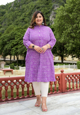 SANGARI Women Leheriya A-line Kurta(Purple)