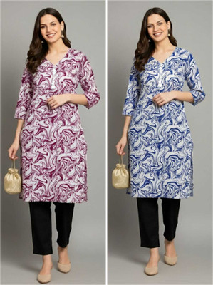 Mehak Collection Women Dyed/Ombre Straight Kurta(Blue, Pink)