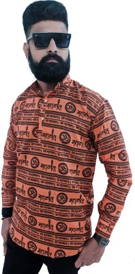 Simran Creation Men Printed Straight Kurta(Orange)