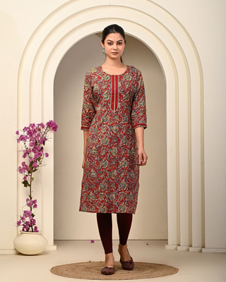 Kannahi Women Printed Straight Kurta(Red)
