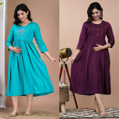 TRY ME Women Embroidered Anarkali Kurta(Blue)