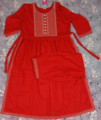 RAINBOW Women Embroidered, Embellished, Solid Kaftan Kurta(Yellow)